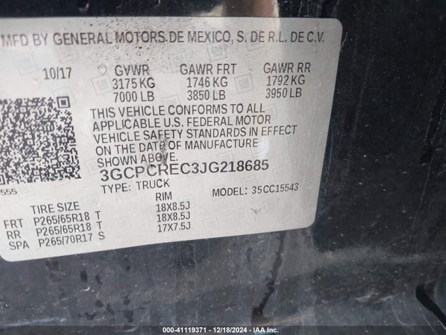 3GCPCREC3JG218685 Chevrolet Silverado 1500 1lt