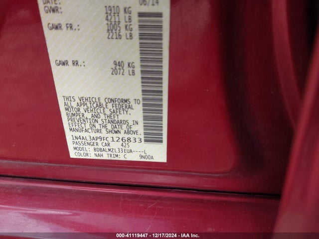 Nissan Altima 2.5 Sv 2015 1N4AL3AP9FC126833 Image 9