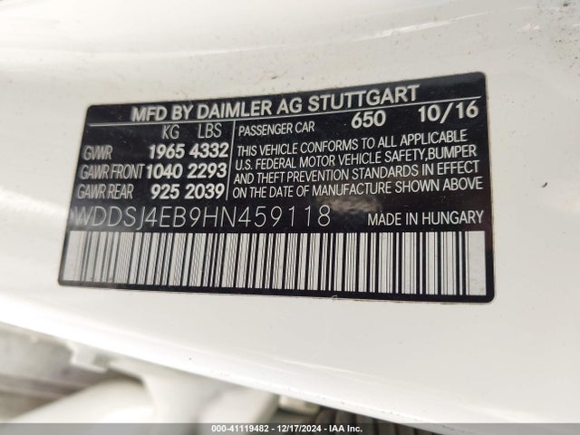 WDDSJ4EB9HN459118 Mercedes-Benz CLA 250