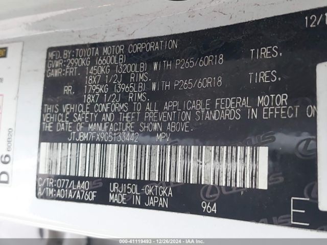 JTJBM7FX9G5133442 Lexus 1ur-fe