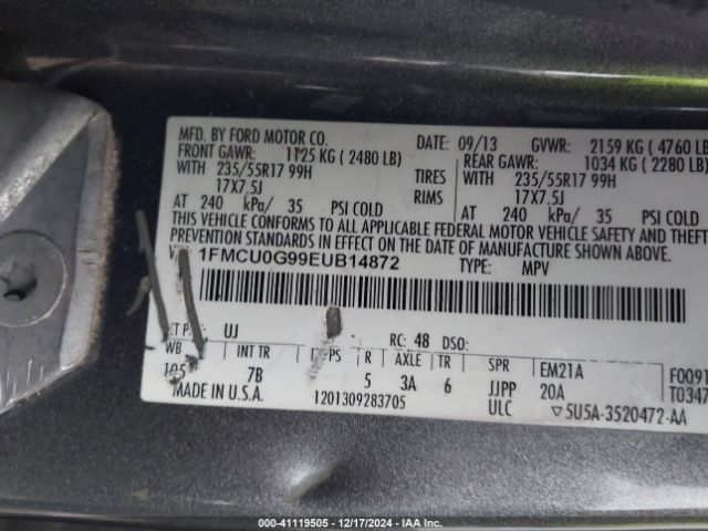 1FMCU0G99EUB14872 Ford ESCAPE SE