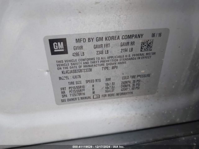 KL4CJASB2GB723338 Buick Encore