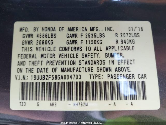 19UUB2F58GA004703 Acura Tlx V6 Tech