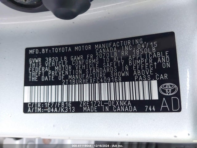 Toyota Corolla Le Plus 2015 2T1BURHEXFC409168 Image 9