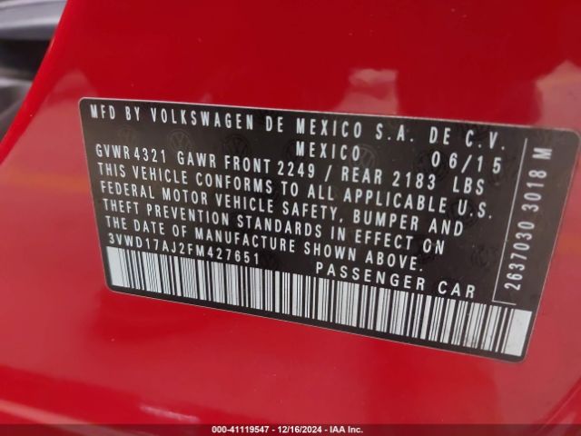 3VWD17AJ2FM427651 Volkswagen Jetta 1.8t Sport