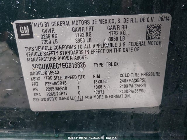 3GCUKREC1EG516826 Chevrolet Silverado 1500 2lt
