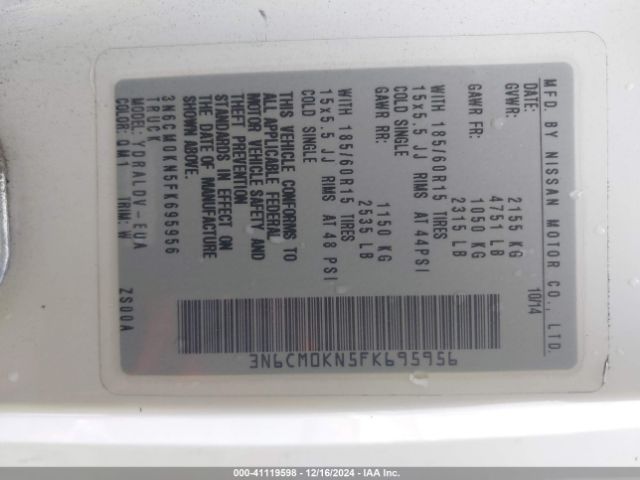 3N6CM0KN5FK695956 Nissan Nv200 S