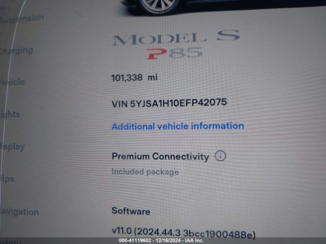 5YJSA1H10EFP42075 Tesla Model S P85