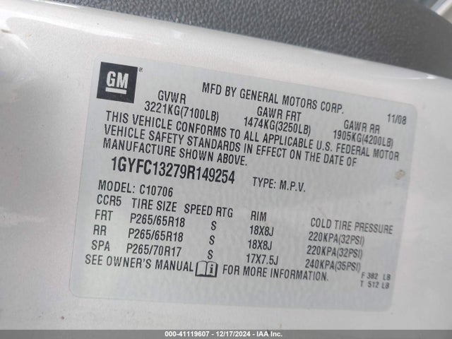 2009 CADILLAC ESCALADE 1GYFC13279R149254 Photo 8