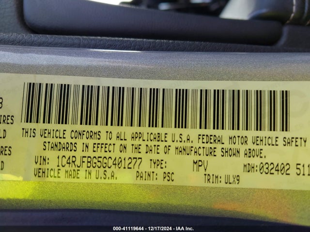 1C4RJFBG5GC401277 Jeep Grand Cherokee Limited