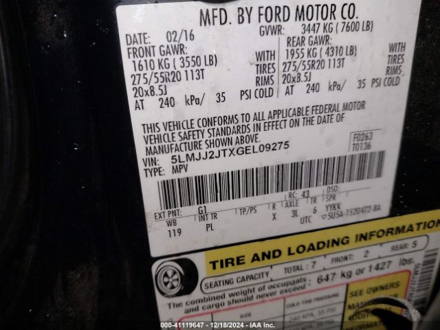 5LMJJ2JTXGEL09275 Lincoln Navigator Select