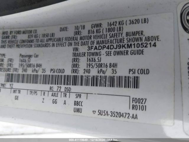 3FADP4DJ9KM105214 Ford Fiesta St Line