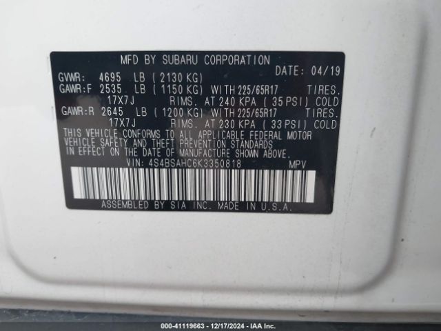 4S4BSAHC6K3350818 Subaru Outback 2.5i Premium