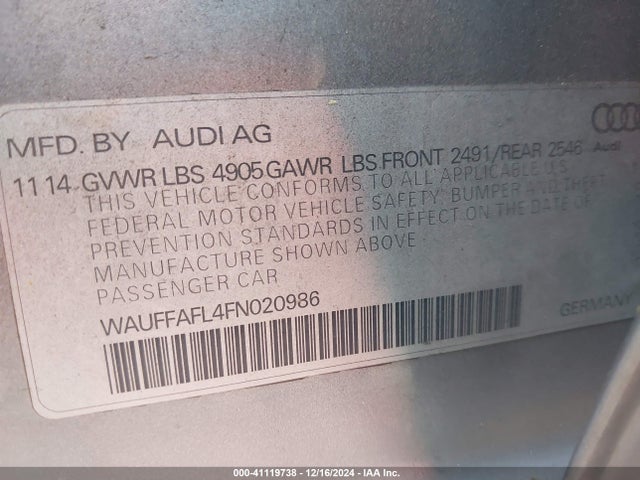 WAUFFAFL4FN020986 Audi A4 2.0t Premium