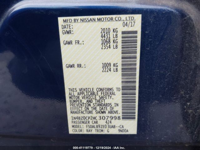 1N4BZ0CP2HC307998 Nissan LEAF S
