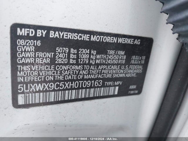 5UXWX9C5XH0T09163 BMW X3 Xdrive28i