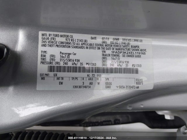 Ford FOCUS SE 2014 1FADP3K2XEL119165 Image 9