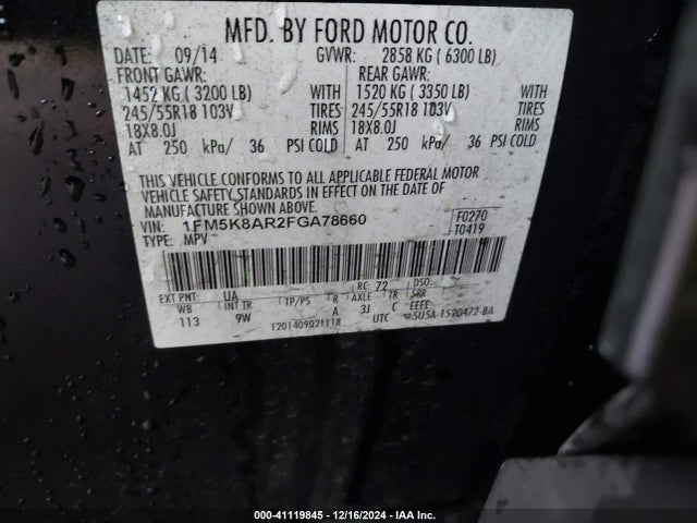 Ford Police Interceptor 2015 1FM5K8AR2FGA78660 Image 9