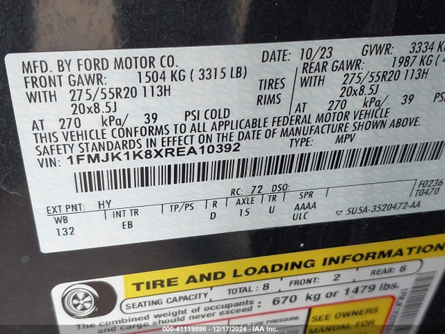 Ford Expedition Limited Max 2024 1FMJK1K8XREA10392 Image 9