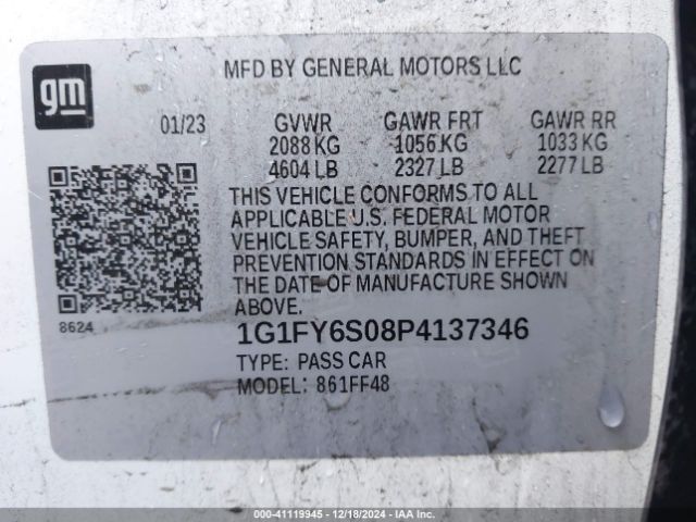 1G1FY6S08P4137346 Chevrolet Bolt Euv Fwd Lt