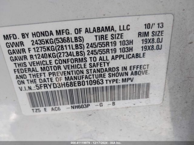 5FRYD3H68EB010963 Acura Mdx Technology Pkg W/entertainment Pkg