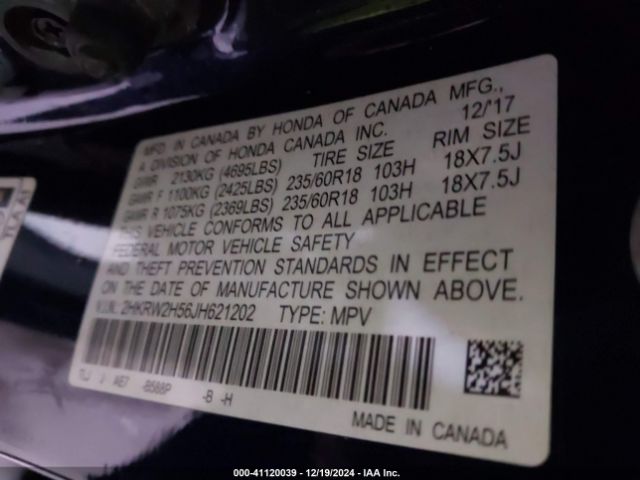 2HKRW2H56JH621202 Honda CR-V EX