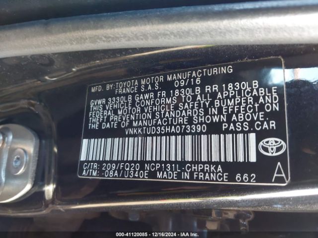 VNKKTUD35HA073390 Toyota YARIS L
