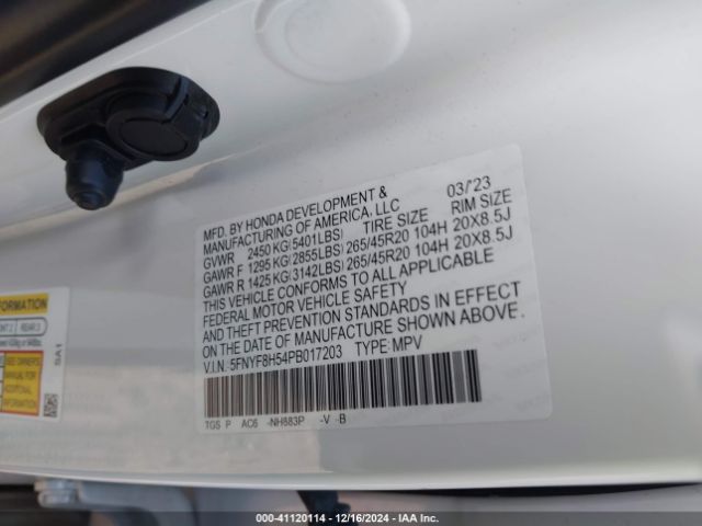 5FNYF8H54PB017203 Honda Passport Awd Ex-l