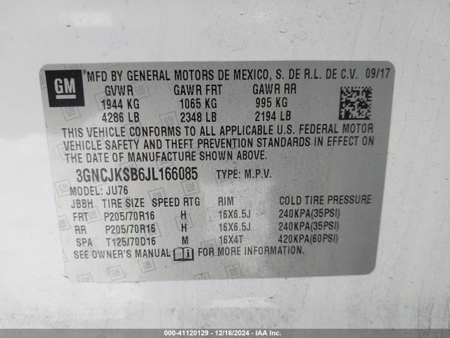 Chevrolet TRAX LS 2018 3GNCJKSB6JL166085 Image 9