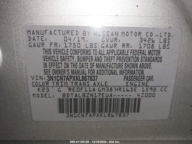 Nissan Versa 1.6 Sv 2019 3N1CN7APXKL867837 Image 9
