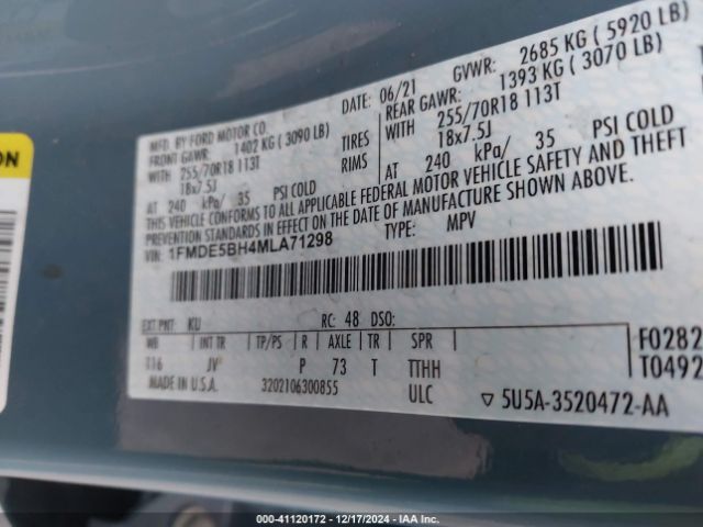 1FMDE5BH4MLA71298 Ford Bronco Outer Banks