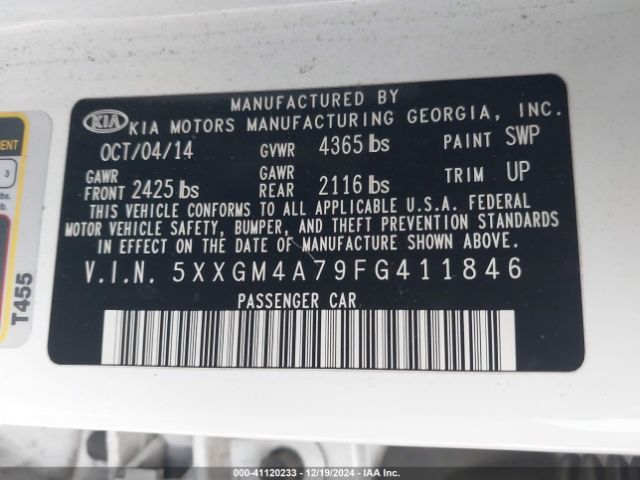 5XXGM4A79FG411846 KIA Optima Lx