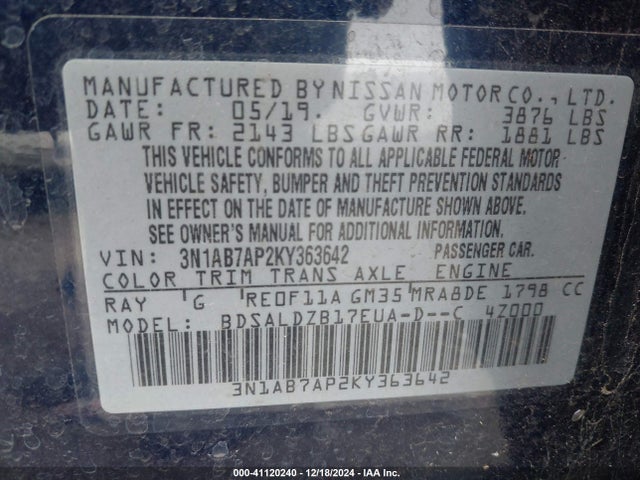 Nissan SENTRA SV 2019 3N1AB7AP2KY363642 Image 9