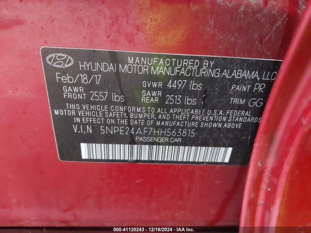 Hyundai Sonata 2017 5NPE24AF7HH563815 Image 9