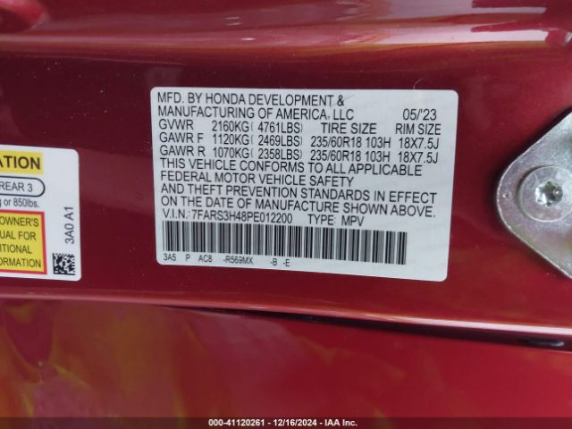 7FARS3H48PE012200 Honda Cr-v Ex 2wd