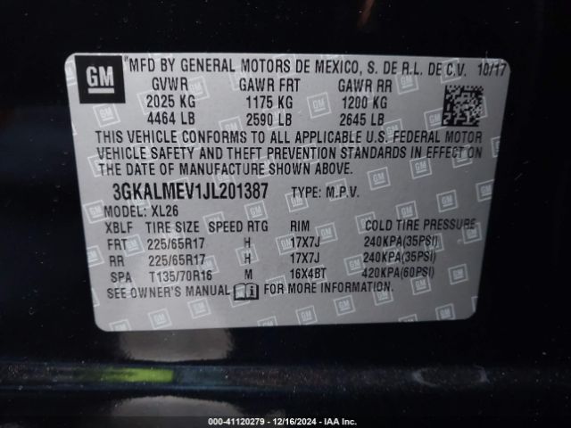 3GKALMEV1JL201387 GMC Terrain Sle
