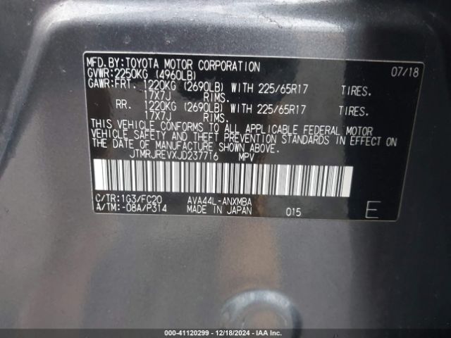 JTMRJREVXJD237716 Toyota Rav4 Hybrid Le