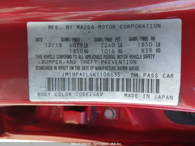 JM1BPACL4K1108635 Mazda Mazda3 Select Package