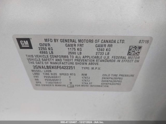 2GNALBEK6F6422251 Chevrolet EQUINOX 1LT