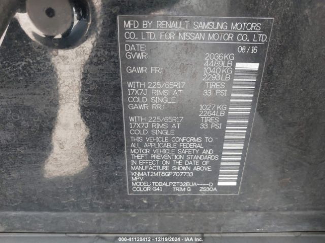 KNMAT2MT8GP707733 Nissan Rogue S/sl/sv
