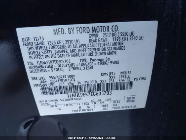 1LNHL9EK7EG605703 Lincoln MKS