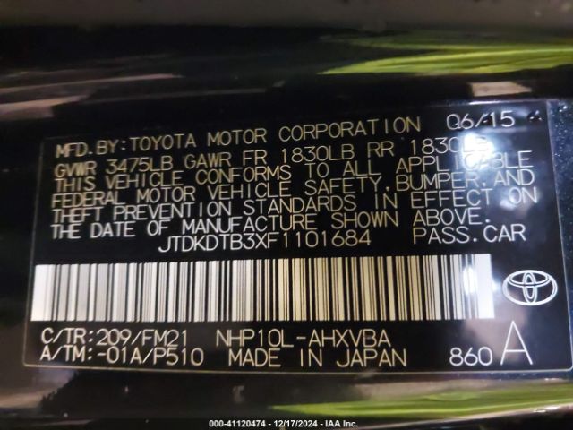 JTDKDTB3XF1101684 Toyota Prius C Two