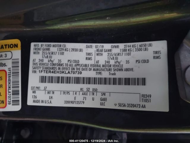 1FTER4EH3KLA70739 Ford RANGER XL