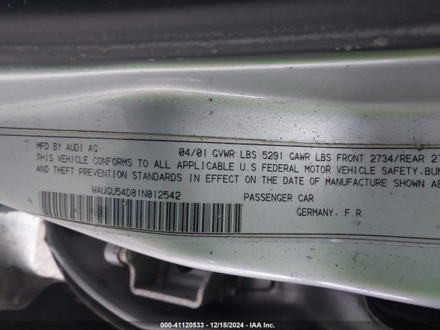 2001 AUDI S8 WAUGU54D81N012542 Photo 8