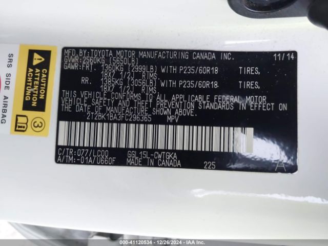 2T2BK1BA3FC296365 Lexus RX 350