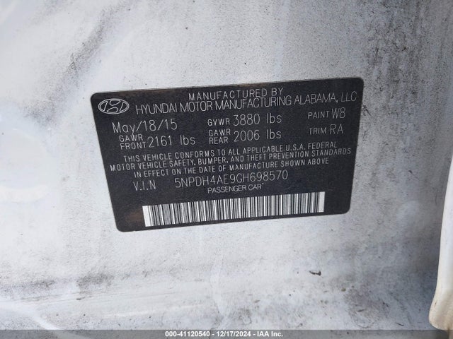 Hyundai ELANTRA SE 2016 5NPDH4AE9GH698570 Image 9