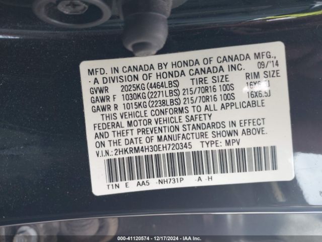 2HKRM4H30EH720345 Honda CR-V LX