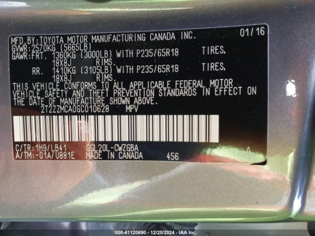 2T2ZZMCA0GC010628 Lexus RX 350