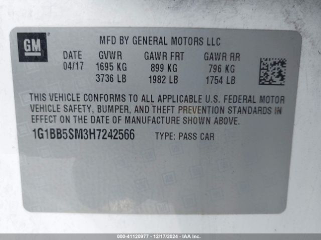 1G1BB5SM3H7242566 Chevrolet Cruze Ls Manual