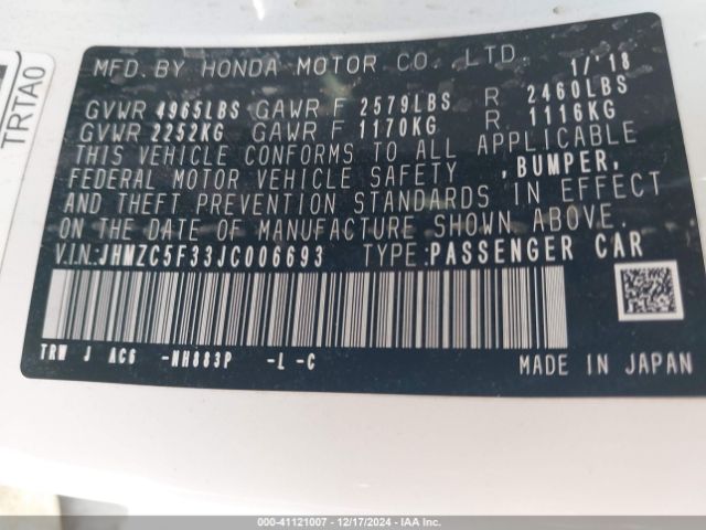 JHMZC5F33JC006693 Honda Clarity Plug-in Hybrid Touring